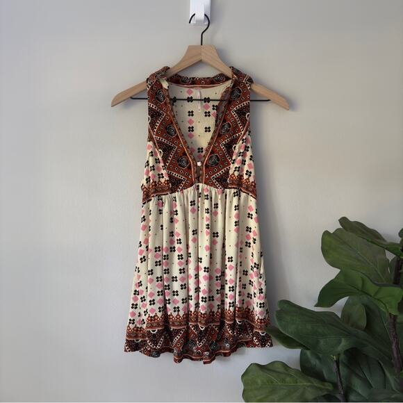 Free People Charlotte Tunic Top Tribal Print Boho Bohemian Collared Button Neck - Picture 9 of 9